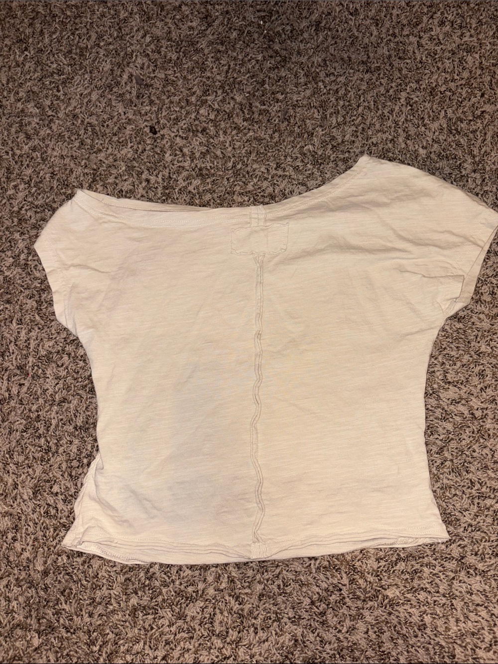 Beige Off the Shoulder Short Sleeve Tee with Pink Floral Applique - Picture 2 of 4